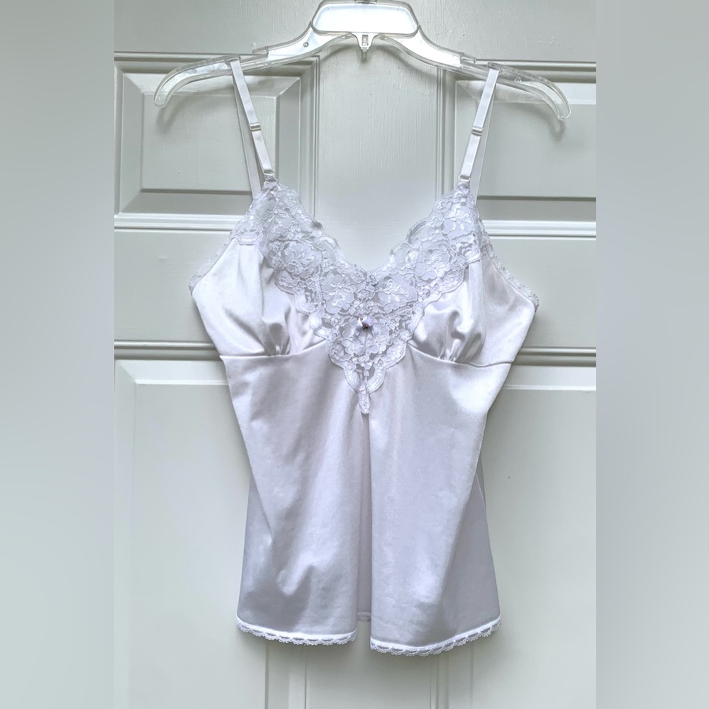 VINTAGE Ashley Taylor Lingerie Top White  Size M  camisole lace  80s Made in USA